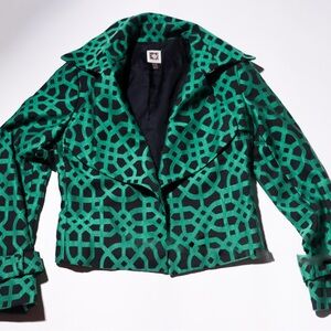 Anne Klein Green and Black Blazer with Bold Geometric Print